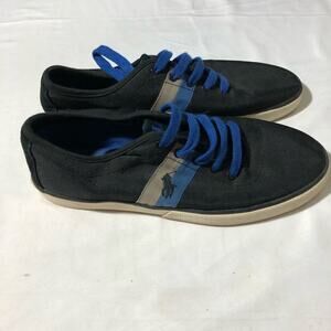 Polo Ralph Lauren mens halford canvas sneakers 9D black blue embroidered pony